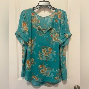 DR2 Teal and Orange Floral Blouse